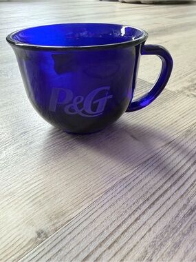 P&G cobalt blue glass coffee mug